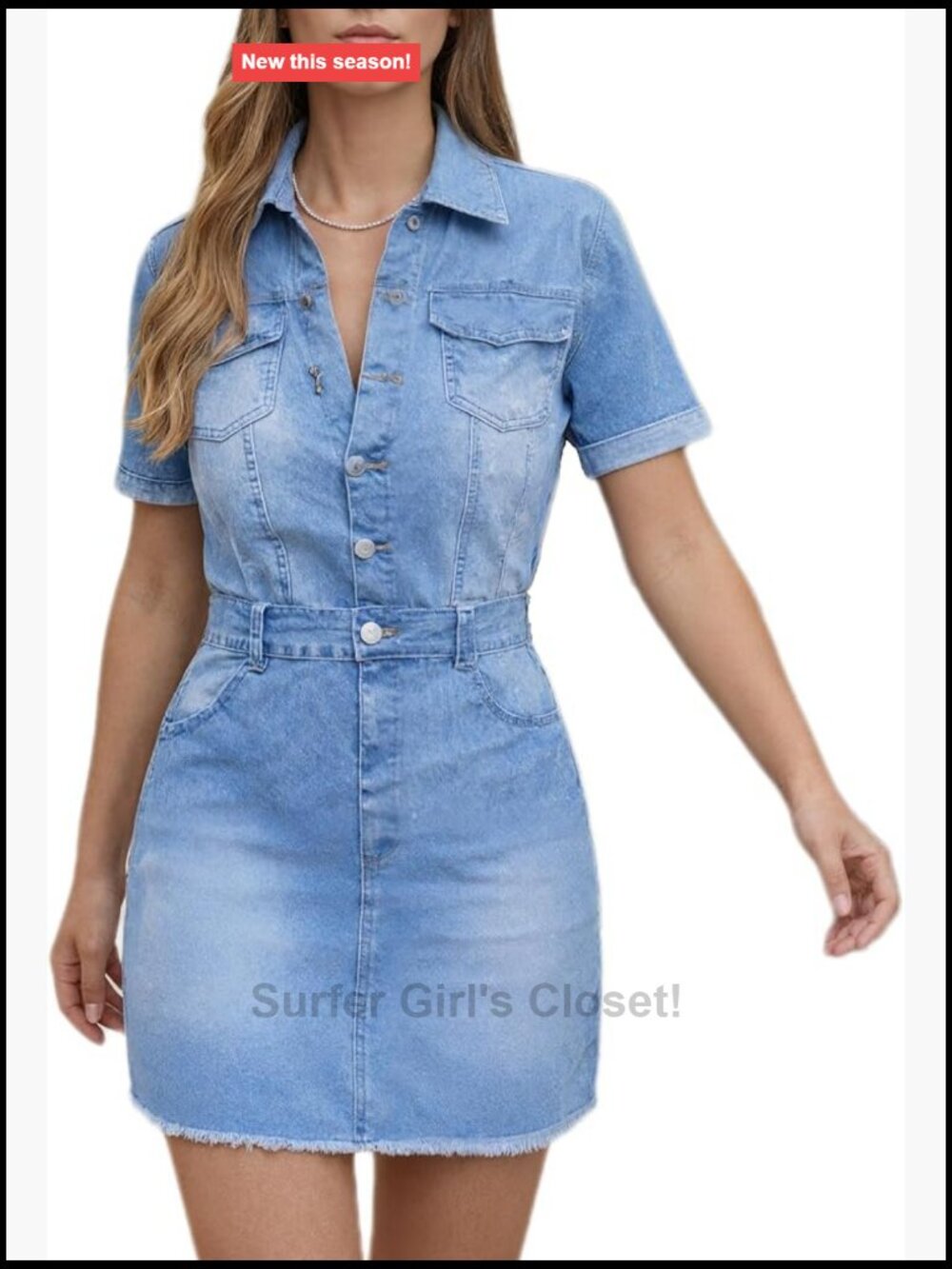 Women's Denim Mini Dress V Neck Bodycon Button Down Short Sleeve Summer Dress